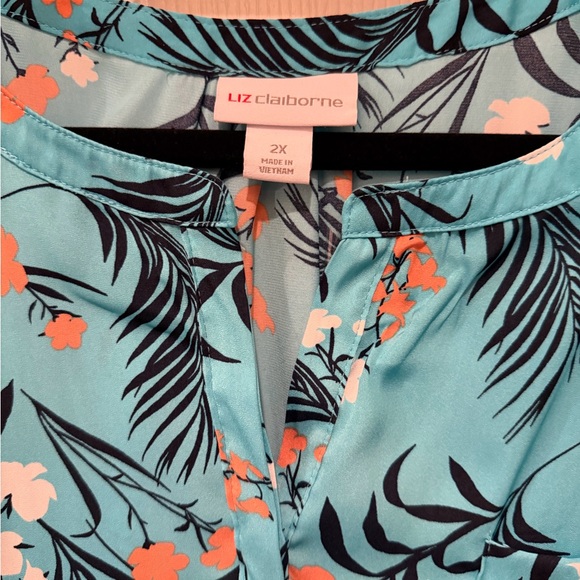Liz Claiborne Turquoise Floral Blouse - Picture 2 of 4